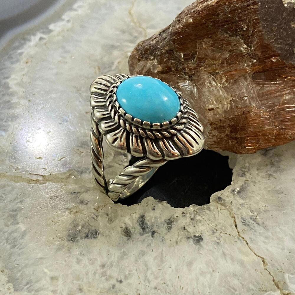 Carolyn Pollack Vintage Sterling Silver Oval Turquoise Decorated Ring For Women - Picture 3 of 10